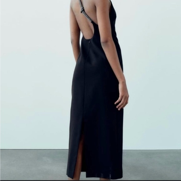 Zara Woman Rhinestone Shiny Back Cord Details Black Halter Dress Size M - Picture 10 of 15